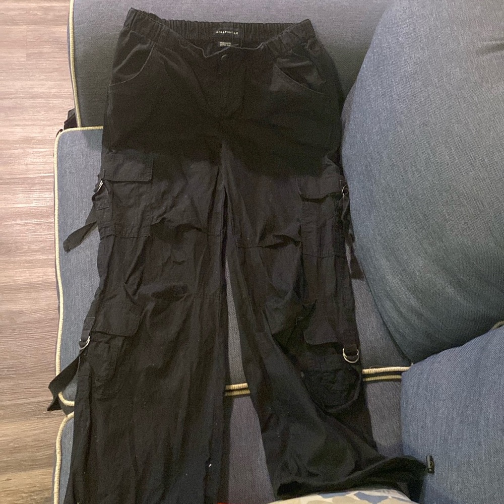 Black cargo pants parachute